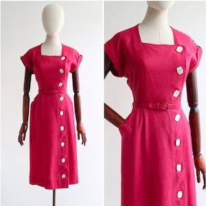 Vintage 1940&#39;s burgundy linen dress UK 8 US 4 original 1940s dress forties dress 1940s linen dress vintage linen dress 1940s vintage