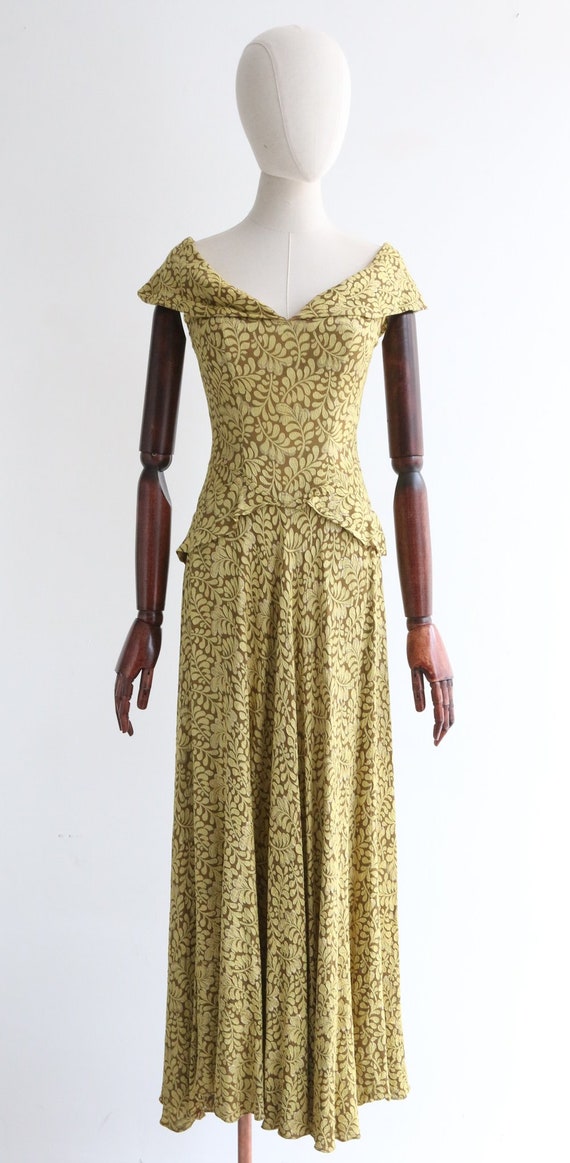 Vintage 1930's chartreuse green lamé evening gown… - image 2