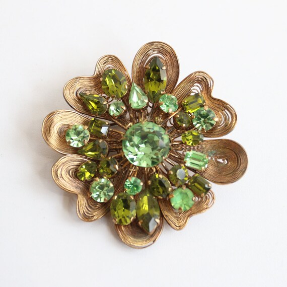 Vintage 1950's brooch vintage 1950's green rhinest