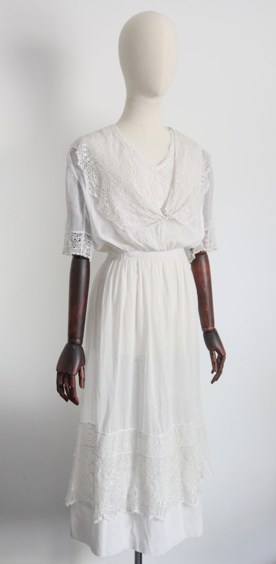Edwardian Lawn Dress Antique White Edwardian Cott… - image 4
