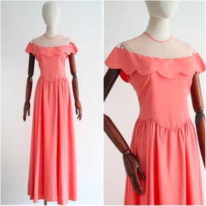 Vintage 1930's coral pink scallop detail dress UK 10 US 6 original 1930s dress 1930s pink dress vintage pink dress 1930s vintage thirties