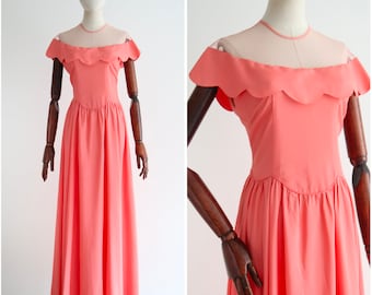 Vintage 1930's coral pink scallop detail dress UK 10 US 6 original 1930s dress 1930s pink dress vintage pink dress 1930s vintage thirties