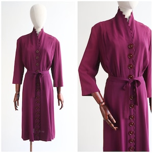 Vintage  1940&#39;s violet crepe silk scalloped dress UK 16 US 12 1940&#39;s dress vintage dress 1940s fashion forties fashion