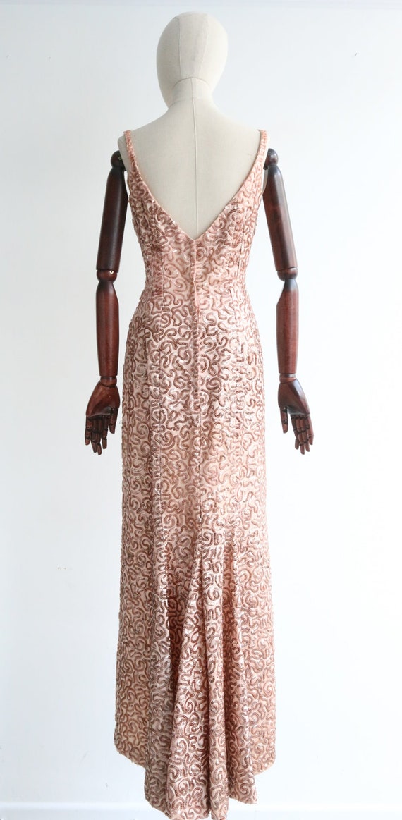 Vintage 1950's Emma Domb Pink sequin fishtail eve… - image 5