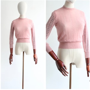 Vintage 1940's pink lace knitted jumper UK 8-10 US 4-6 original 1940s jumper vintage pink jumper 1940s knitwear vintage knitwear forties
