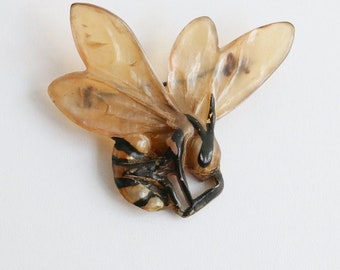 Vintage 1920'S large carved hornet brooch by Georges Pierre