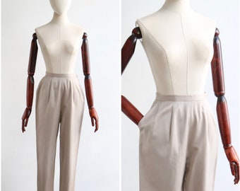 Vintage 1960's polished cotton taupe capris UK 8 US 4 original 1960s trousers vintage capris vintage grey capris sixties trousers