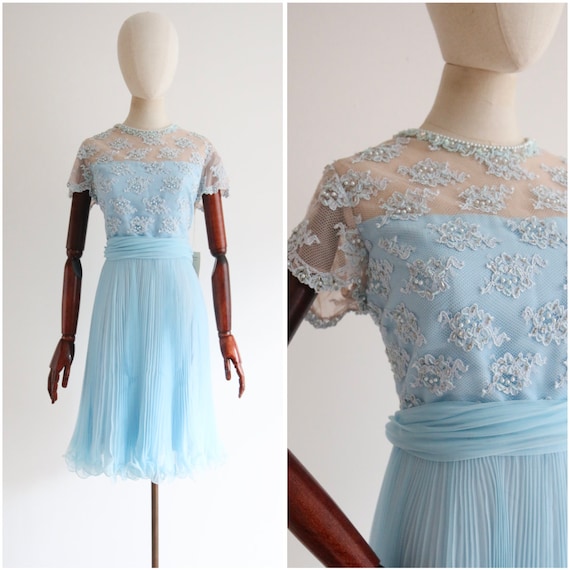 ice blue vintage dress 1980s DEADSTOCK Liquid Ice Blue Gown