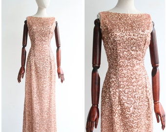 Vintage 1950's Emma Domb Pink sequin fishtail evening gown original 1950 evening dress fifties pink sequin gown evening dress UK 8-10 US 4-6