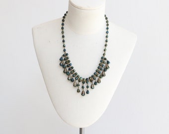 Vintage 1940er Jahre Petrol Glasperle & Messing Halskette 1940er Jahre Schmuck original 1940er 1940er Jahre Halskette 1940er Jahre Schmuck vierziger Jahre Mode