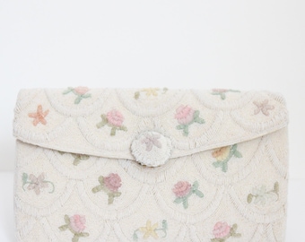 Vintage 1950's beaded clutch bag original 1950's beaded floral scalloped clutch bag 1950's beaded purse original fifties floral beaded purse