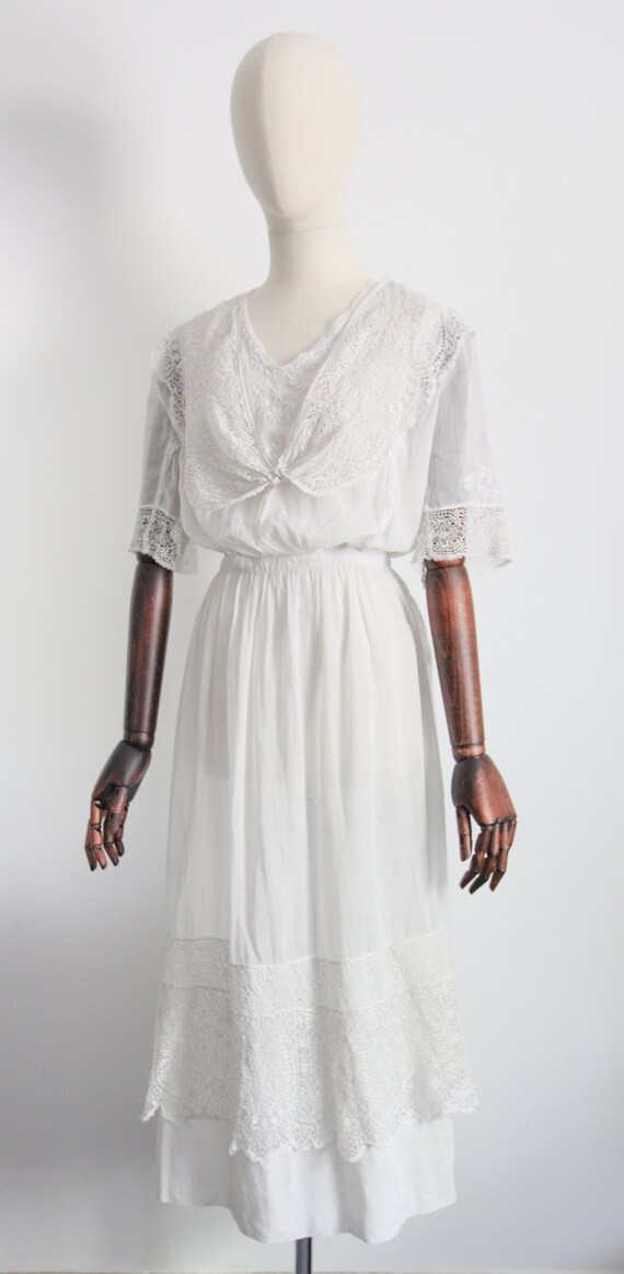 Edwardian Lawn Dress Antique White Edwardian Cott… - image 3