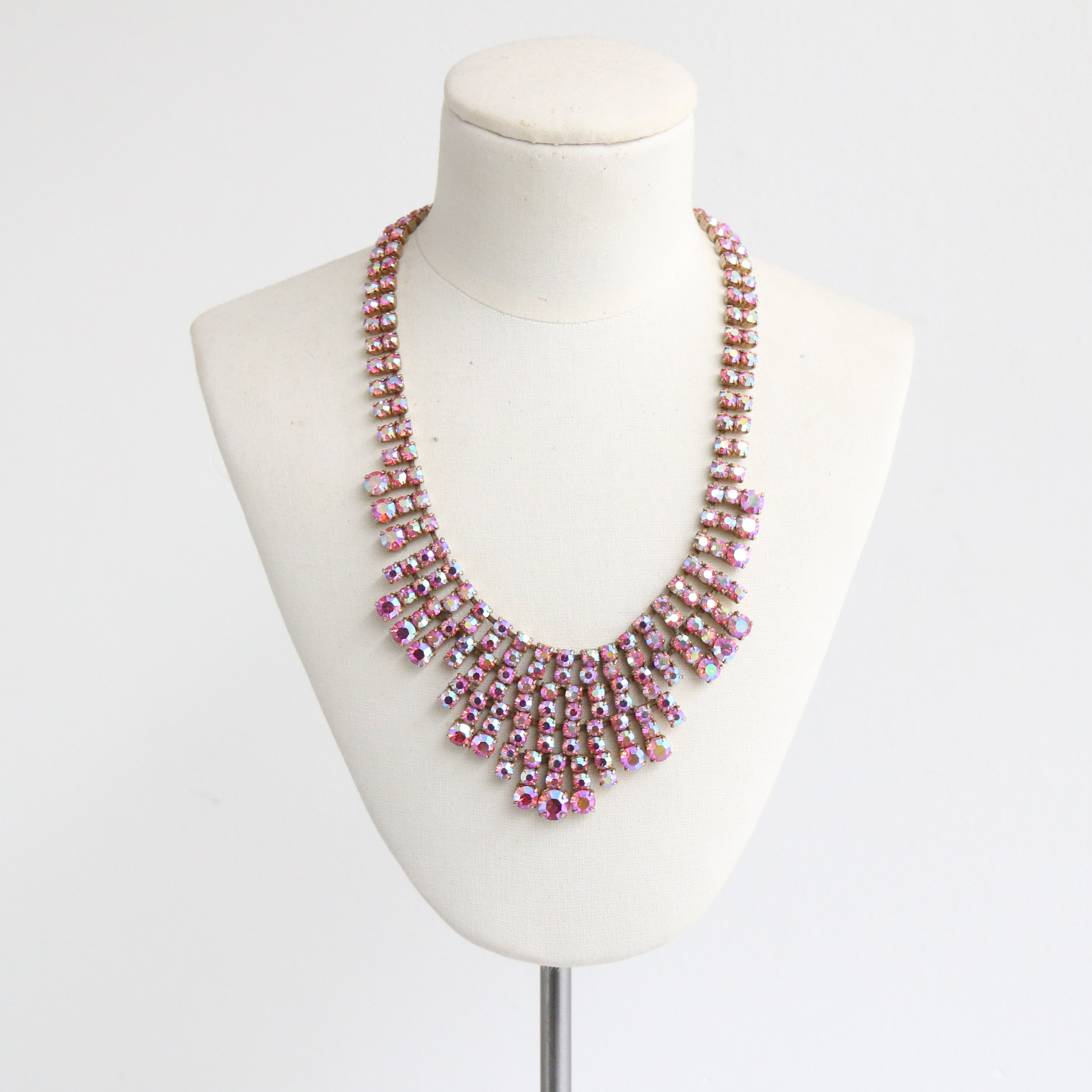 1950s gold pink rhinestone necklace 在庫有り・即納