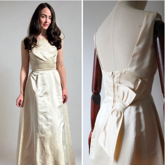 Vintage 1960's Cream Silk evening gown vintage 19… - image 1