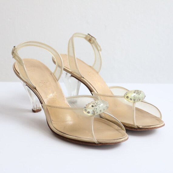 1950's clear lucite open toe peep toe slingback he
