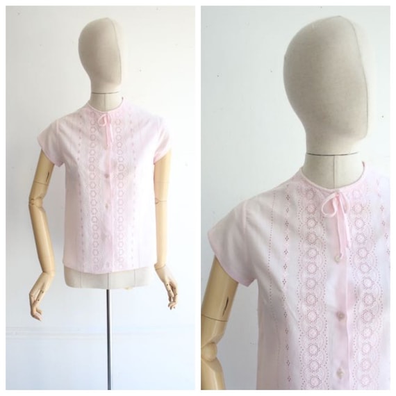 Vintage 1950's blouse 1950's baby pink shirt 1950'