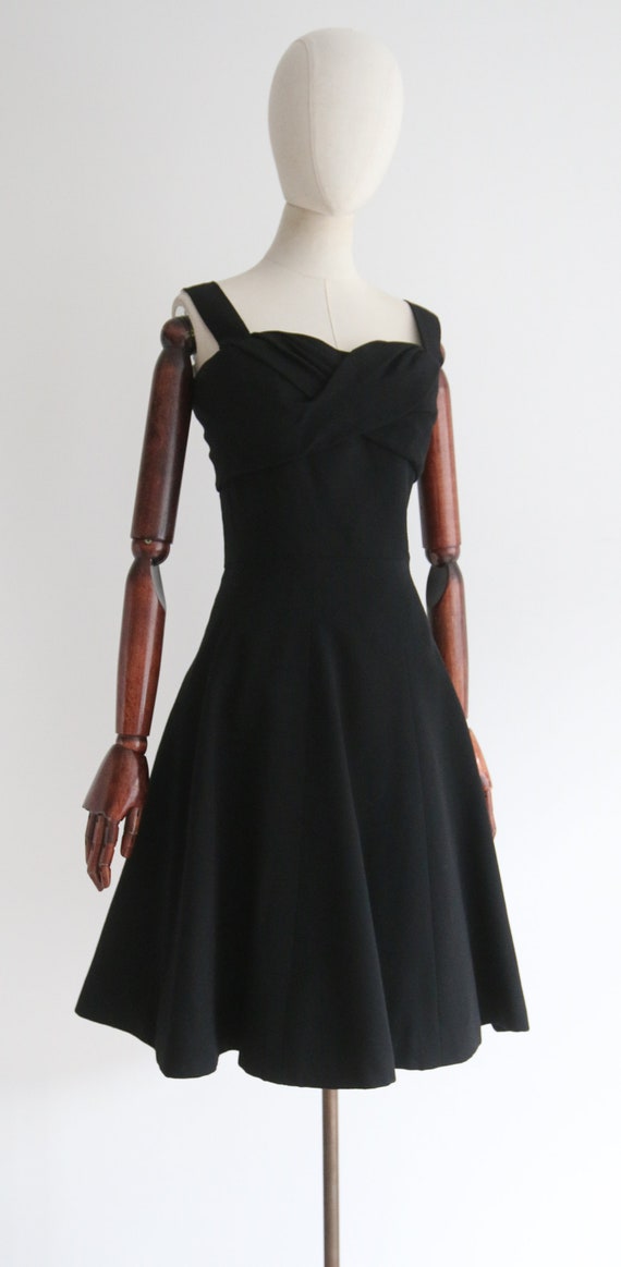 Vintage 1950's Christian Dior black silk wool dre… - image 3