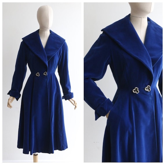 vintage 1950's velvet coat vintage 1950's blue vel