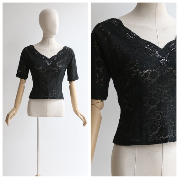 Vintage 1950's blouse vintage 1950's black lace bl