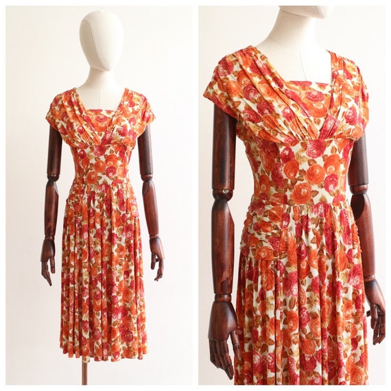 Vintage 1950's dress vintage 1950's silk jersey fl