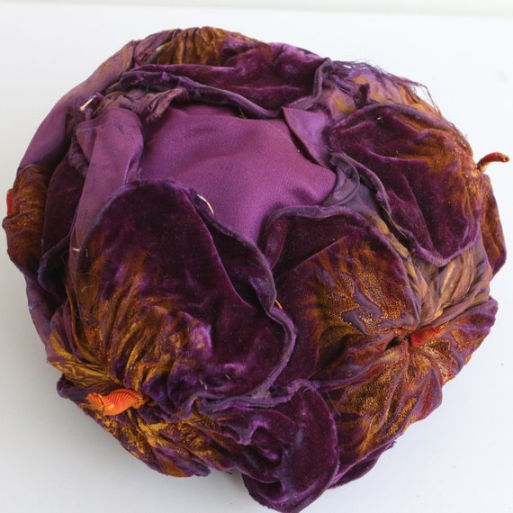 Vintage 1920's purple silk velvet & satin floral … - image 9