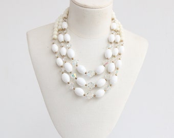 Vintage 1960's iridescent and white bead multi-strand Necklace original 1960s necklace 1960s vintage sixties necklace 1960s jewellery