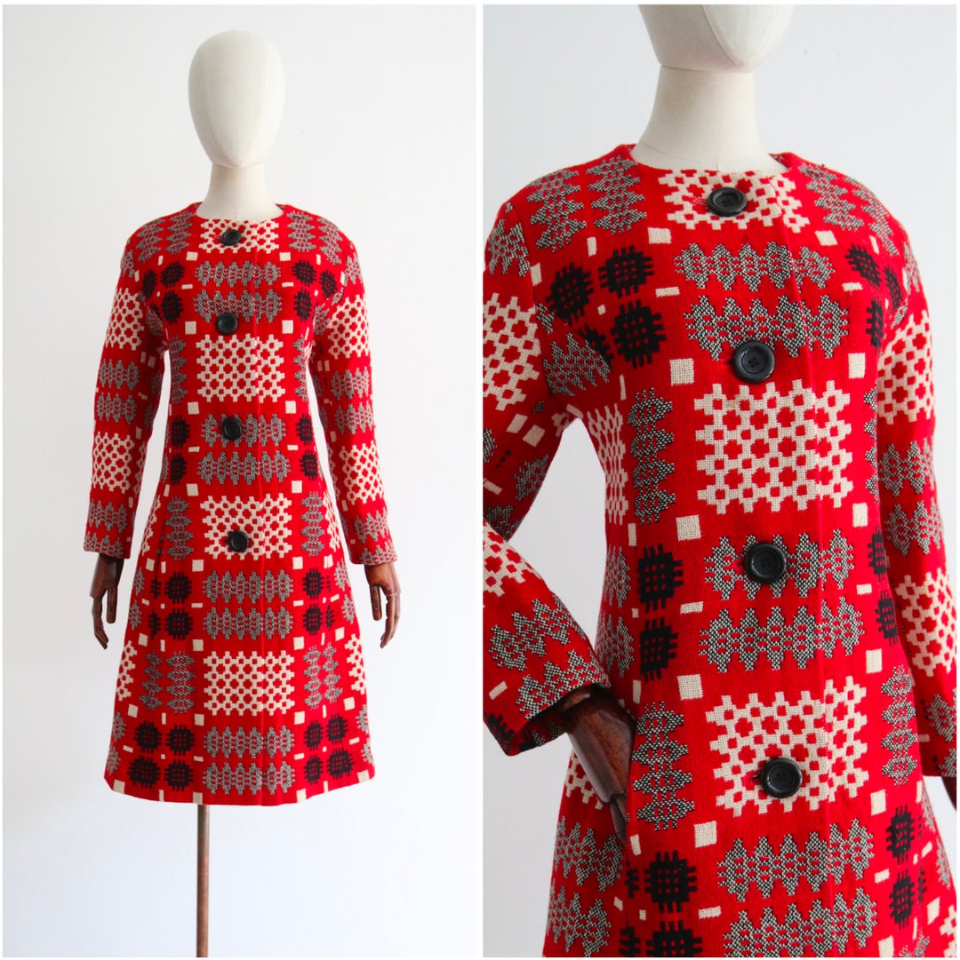 Vintage 1960's Red Welsh Wool Coat UK 1214 US 810 Etsy