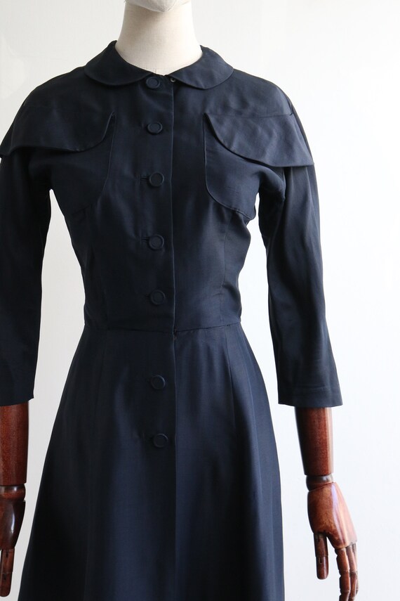 Vintage 1950's navy blue silk pocket detail dress… - image 4