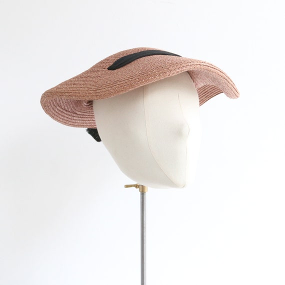 Vintage 1940's blush pink straw saucer hat 1940s hat pink hat vintage hat 1940s straw hat vintage straw hat pink straw hat 1940s fashion