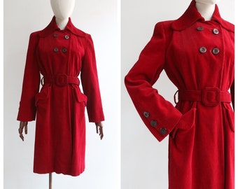 Vintage 1940's coat original 1940's red winter coat original 1940s red cord coat forties fashion vintage 1940 corduroy coat UK 10-12 US 6-8