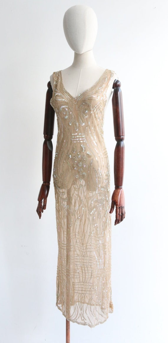 Vintage 1930's champagne tulle & iridescent sequi… - image 8