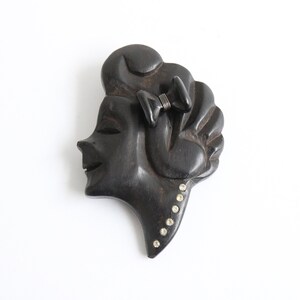 Vintage 1940&#39; silhouette of a woman carved wooden & rhinestone brooch original 1940s brooch 1940s carved brooch vintage silhouette brooch