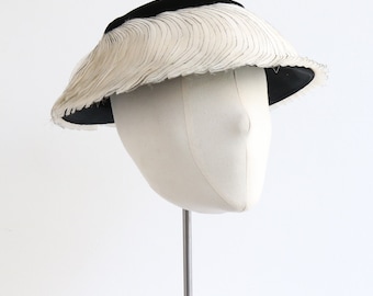 Vintage 1960's black velvet & cream petal saucer hat original 1960s hat vintage monochrome hat sixties hat 1960s floral hat vintage hat