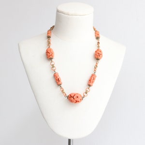 Vintage 1930&#39;s brass & coral celluloid necklace original 1930s necklace 1930s celluloid jewellery thirties Art Deco 1930s jewellery
