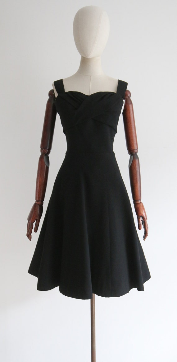 Vintage 1950's Christian Dior black silk wool dre… - image 2