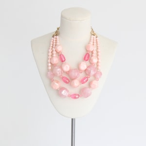Vintage 1960&#39;s multi-strand pink bead necklace original 1960s necklace vintage pink bead necklace sixties necklace statement pink necklace