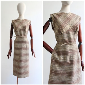 Vintage late 1950&#39;s silk gold striped dress UK 12 US 8 1950s dress vintage dress 1950s fashion fifties dress cocktail dress