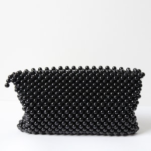Vintage 1940&#39;s beaded clutch bag original 1940&#39;s black beaded large clutch bag 1940&#39;s handbag forties fashion 1940&#39;s wooden bead bag