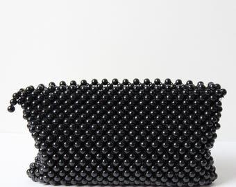 Vintage 1940's beaded clutch bag original 1940's black beaded large clutch bag 1940's handbag forties fashion 1940's wooden bead bag