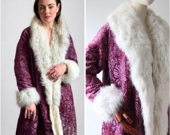 Vintage 1920's Purple Silk Organza Devoré Coat Vintage 1920's silk velvet coat 1920's fur lined evening coat flapper fashion UK 8-10 US 4-6