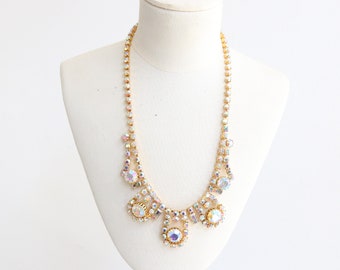 Collar de diamantes de imitación iridiscentes de la década de 1950, collar original de los años 50, collar de los años cincuenta, collar de diamantes de imitación vintage, joyería de los años 50