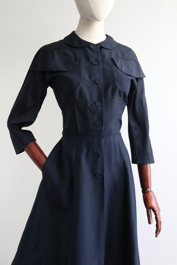 Vintage 1950's navy blue silk pocket detail dress… - image 7
