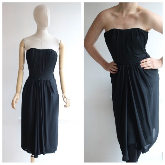 Vintage 1950's dress 1950's black dress 1950's wig
