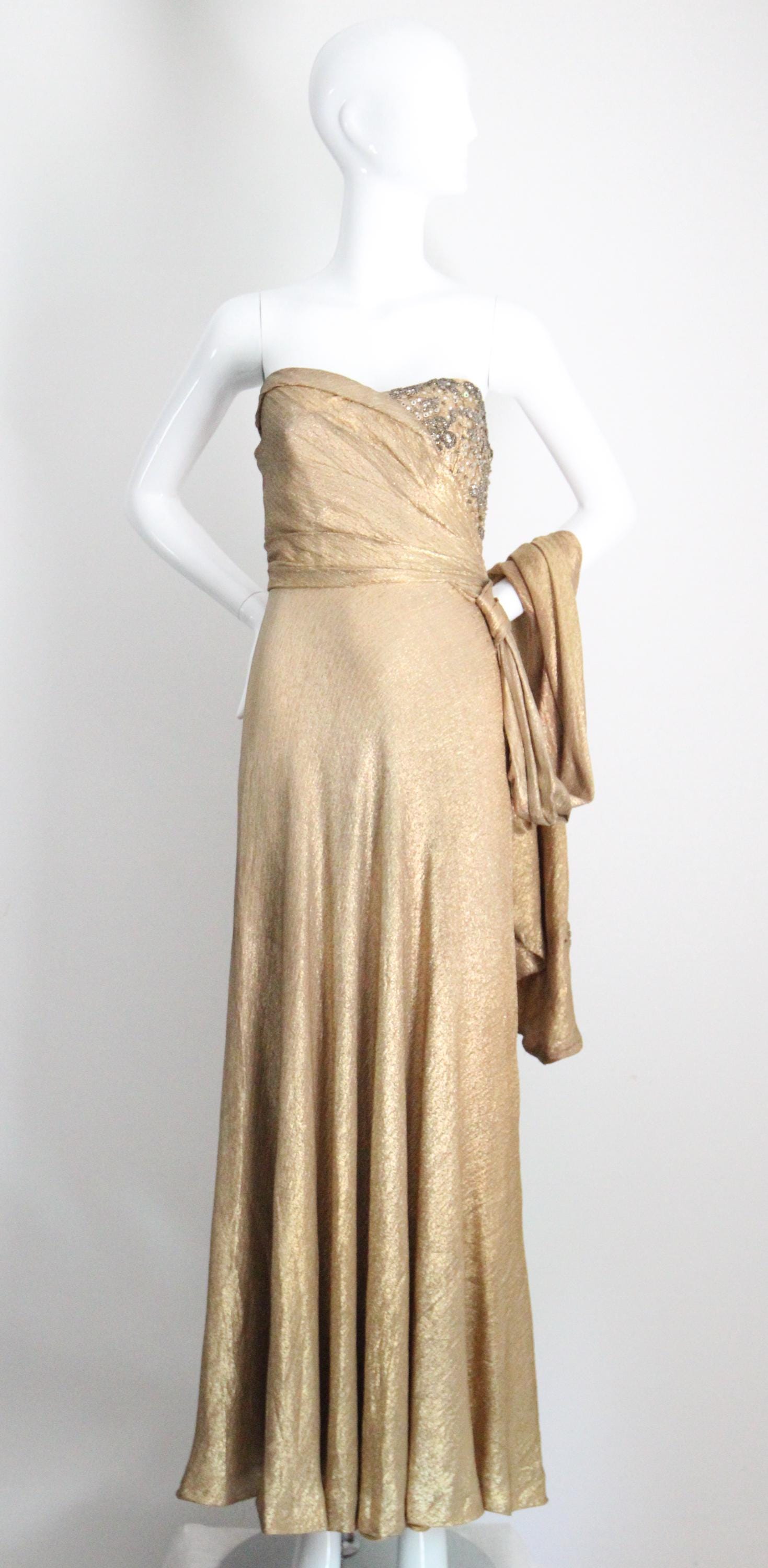 green emerald velvet dress Gunne Sax Gold Lamé Gown XS main image 0