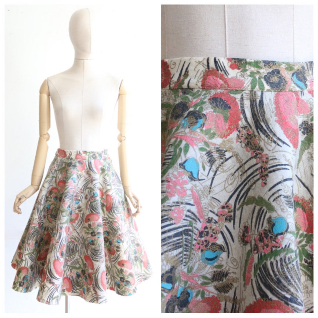 Vintage 1950's Skirt Vintage 1950s Painted Felt Floral - Etsy UK