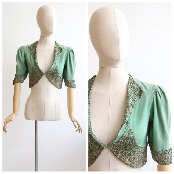 Vintage 1930's bolero vintage 1930's green crepe s