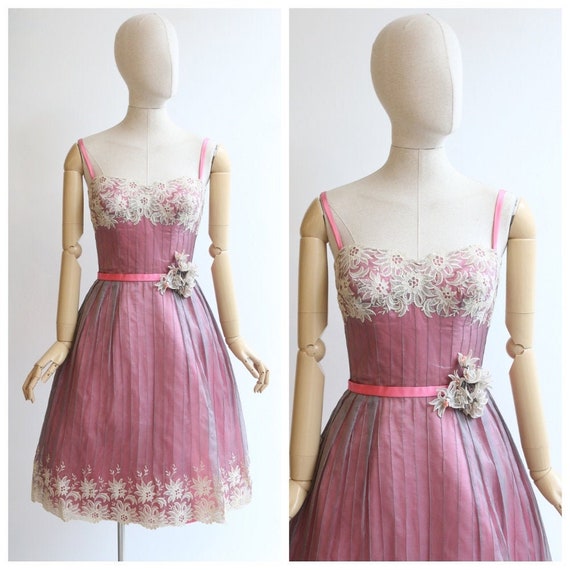 Vintage 1950's dress vintage 1950s satin dress ori