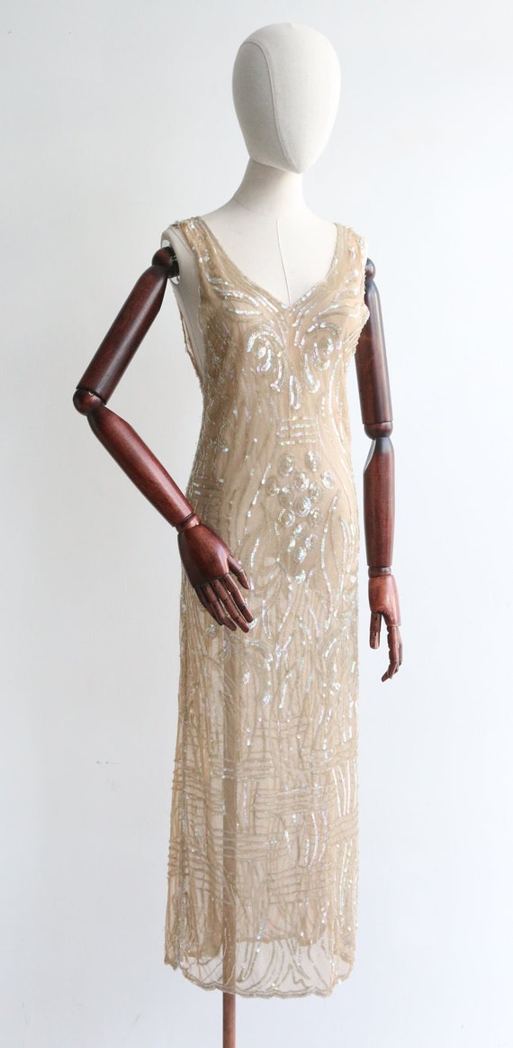 Vintage 1930's champagne tulle & iridescent sequi… - image 7