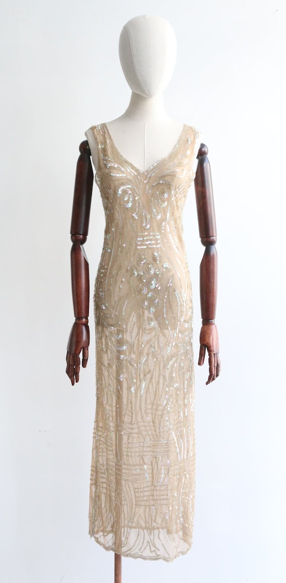 Vintage 1930's champagne tulle & iridescent sequi… - image 2