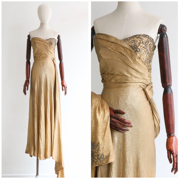 1930s Lamé Evening Dress, Formal Art Deco Gown